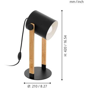 Lámpara de Sobremesa Vintage HORNWOOD Negra y Madera 1xE27 – Eglo - Imagen 3