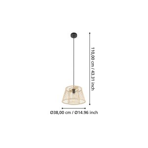 Lámpara de Techo Colgante HYKEHAM de Madera Ø38 cm E27 IP20 – Eglo - Imagen 3