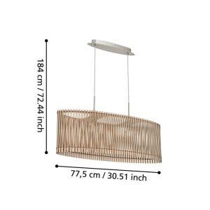 Lámpara de Techo Colgante SENDERO de Madera y Metal 77,5 cm 2xE27 IP20 – Eglo - Imagen 2