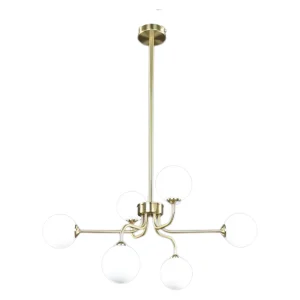 Lámpara de Techo Dorada 6 Luces con Bolas de Cristal Opal G9 para Interior IP20 – Campiluz - Imagen 1