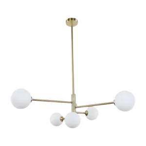 Lámpara de Techo Dorada 6 Luces Oro Latón con Bola Opal G9 Interior IP20 – Campiluz - Imagen 1