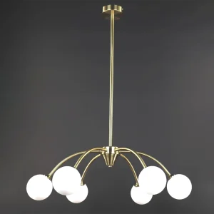 Lámpara de Techo Dorada 6 Luces Oro Latón con Bolas Opal G9 Interior IP20 – Campiluz - Imagen 1