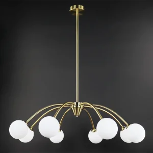 Lámpara de Techo Dorada 8 Luces Oro Latón con Bolas Opal G9 Interior IP20 – Campiluz - Imagen 1