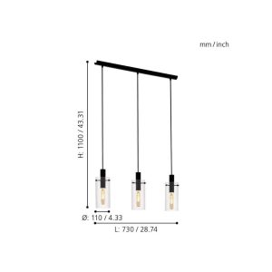 Lámpara de Techo MONTEFINO de Cristal Cilíndrico 3xE27 – Eglo - Imagen 4