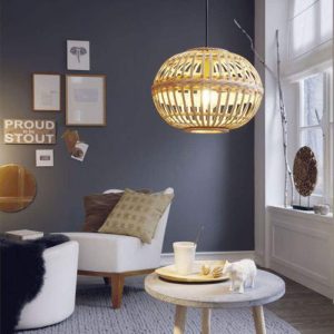 Lámpara de Techo Natural AMSFIELD con Pantalla de Madera Trenzada E27 IP20 – Eglo - Imagen 4