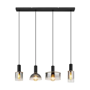 Lámpara de Techo Negra con 4 Luces E27 y Cristales Fumé Múltiples IP20 Interior – Campiluz - Imagen 1