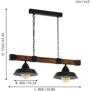 Lámpara de Techo OLDBURY Vintage de Madera y Metal 2xE27 – Eglo - Imagen 3