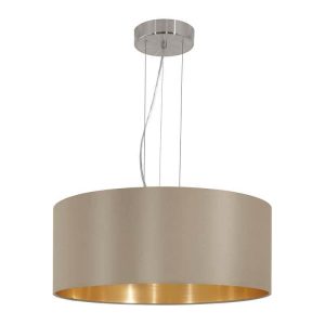 Lámpara de Techo Textil MASERLO Marrón y Oro 3xE27 – Eglo - Imagen 1