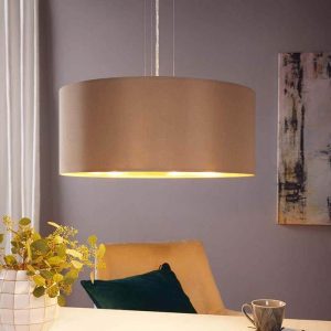 Lámpara de Techo Textil MASERLO Marrón y Oro 3xE27 – Eglo - Imagen 2