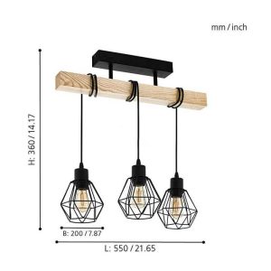 Lámpara de Techo TOWNSHEND 5 Vintage de Madera 3xE27 Regulable – Eglo - Imagen 3