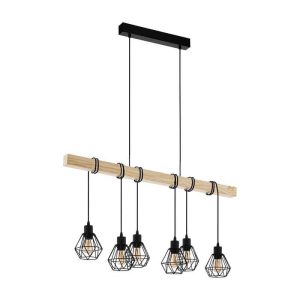 Lámpara de Techo Vintage de Madera y Acero TOWNSHEND 5 6xE27 – Eglo - Imagen 1