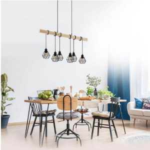 Lámpara de Techo Vintage de Madera y Acero TOWNSHEND 5 6xE27 – Eglo - Imagen 2