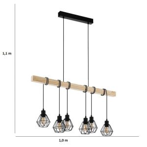 Lámpara de Techo Vintage de Madera y Acero TOWNSHEND 5 6xE27 – Eglo - Imagen 3
