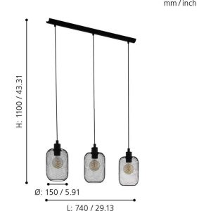 Lámpara de Techo WRINGTON Industrial de Rejilla Negra 3xE27 – Eglo - Imagen 3