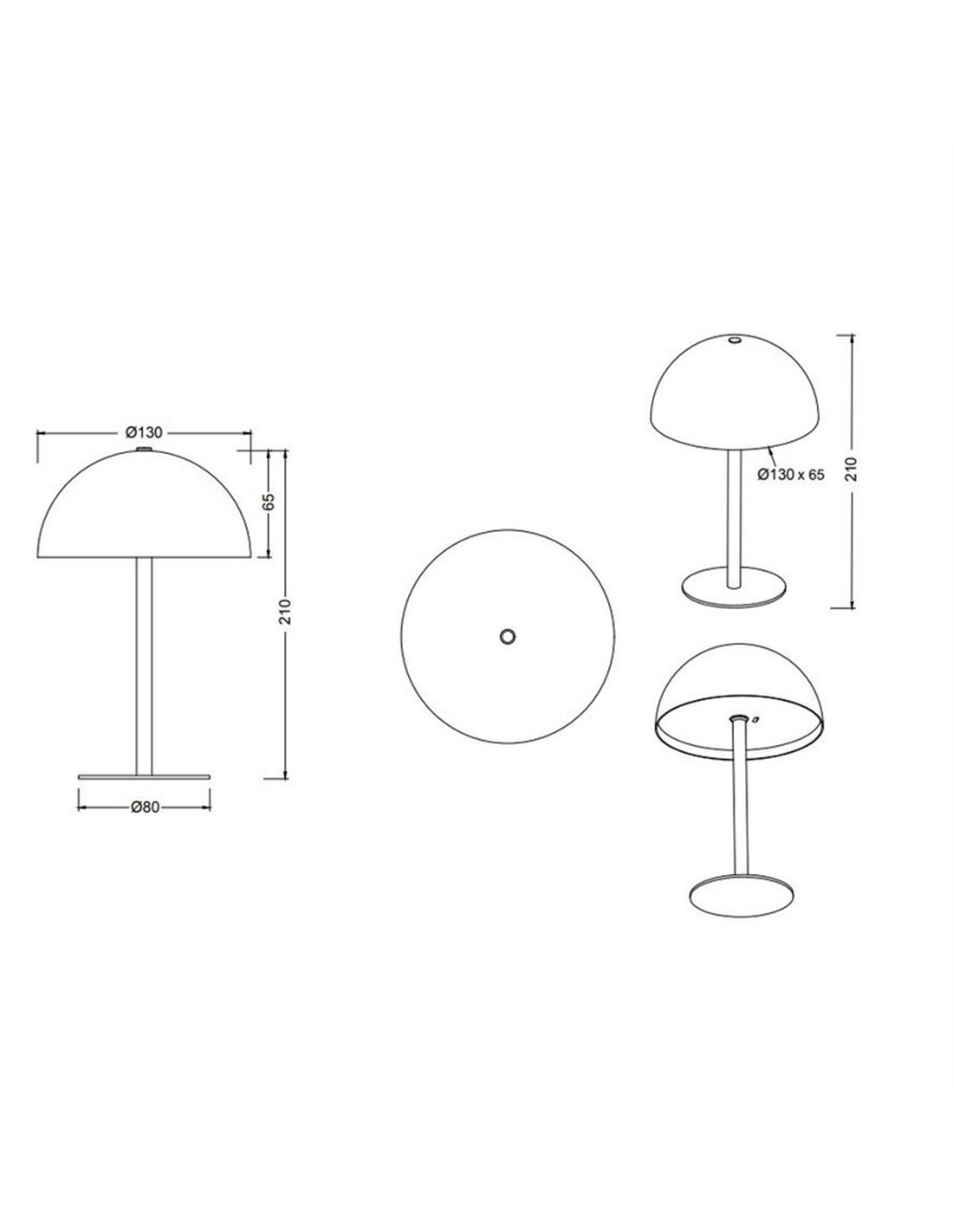 Lámpara LED Muñoz tipo seta 1.3W 120lm 3000K 21cm Trio Lighting plano técnico