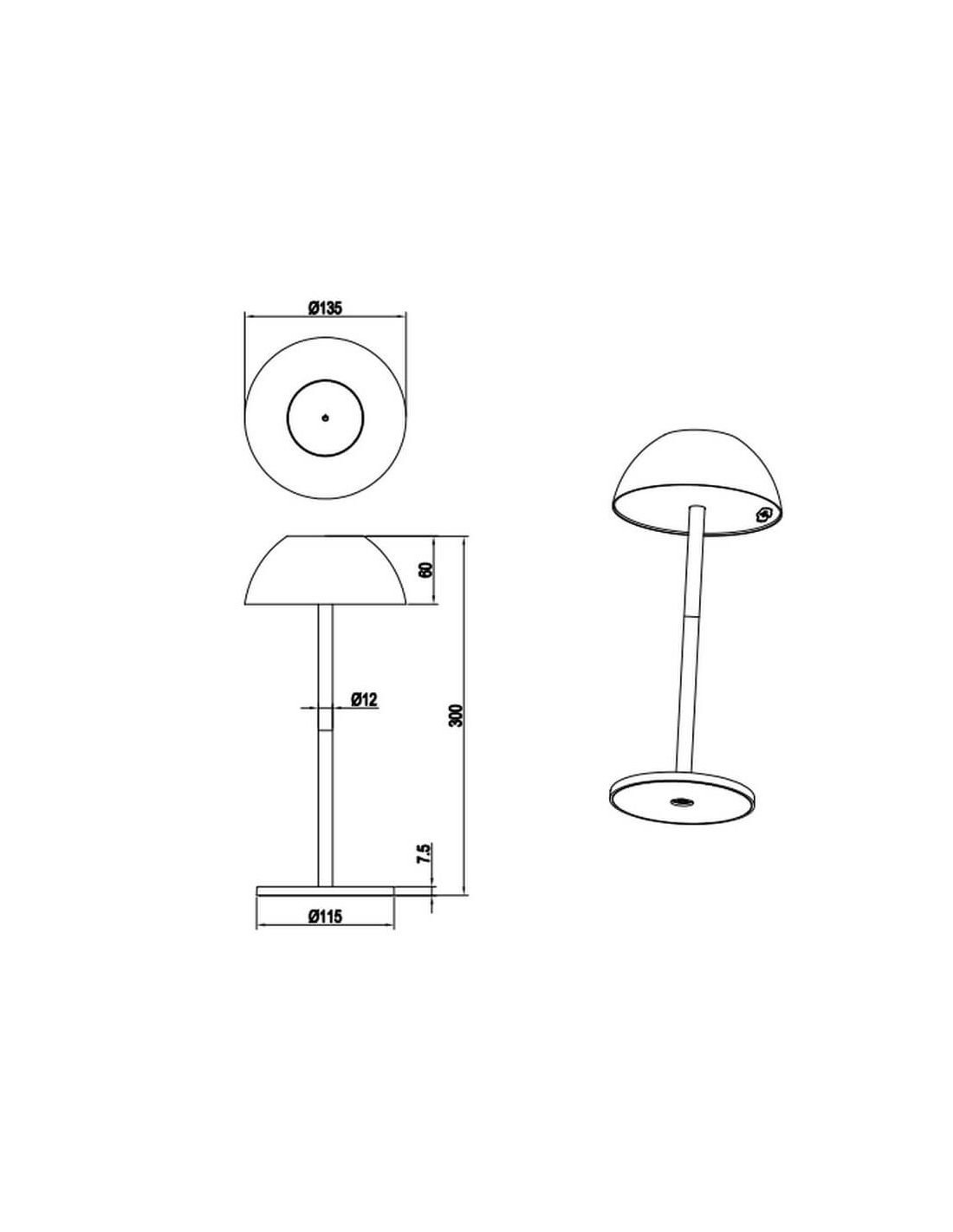 Lámpara LED Ricardo 1.7W 240lm 3000K IP54 gris USB-C Trio Lighting plano técnico