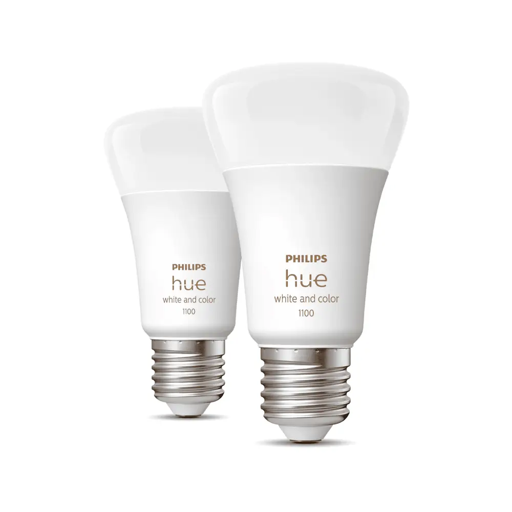Pack 2 bombillas LED A60 Philips Hue White and Color 11W E27 vistas apagadas.