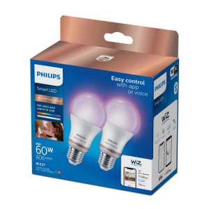 Pack 2 Bombillas LED A60 Philips WiZ RGB 2200K–6500K 8W E27 Mate - Imagen 2