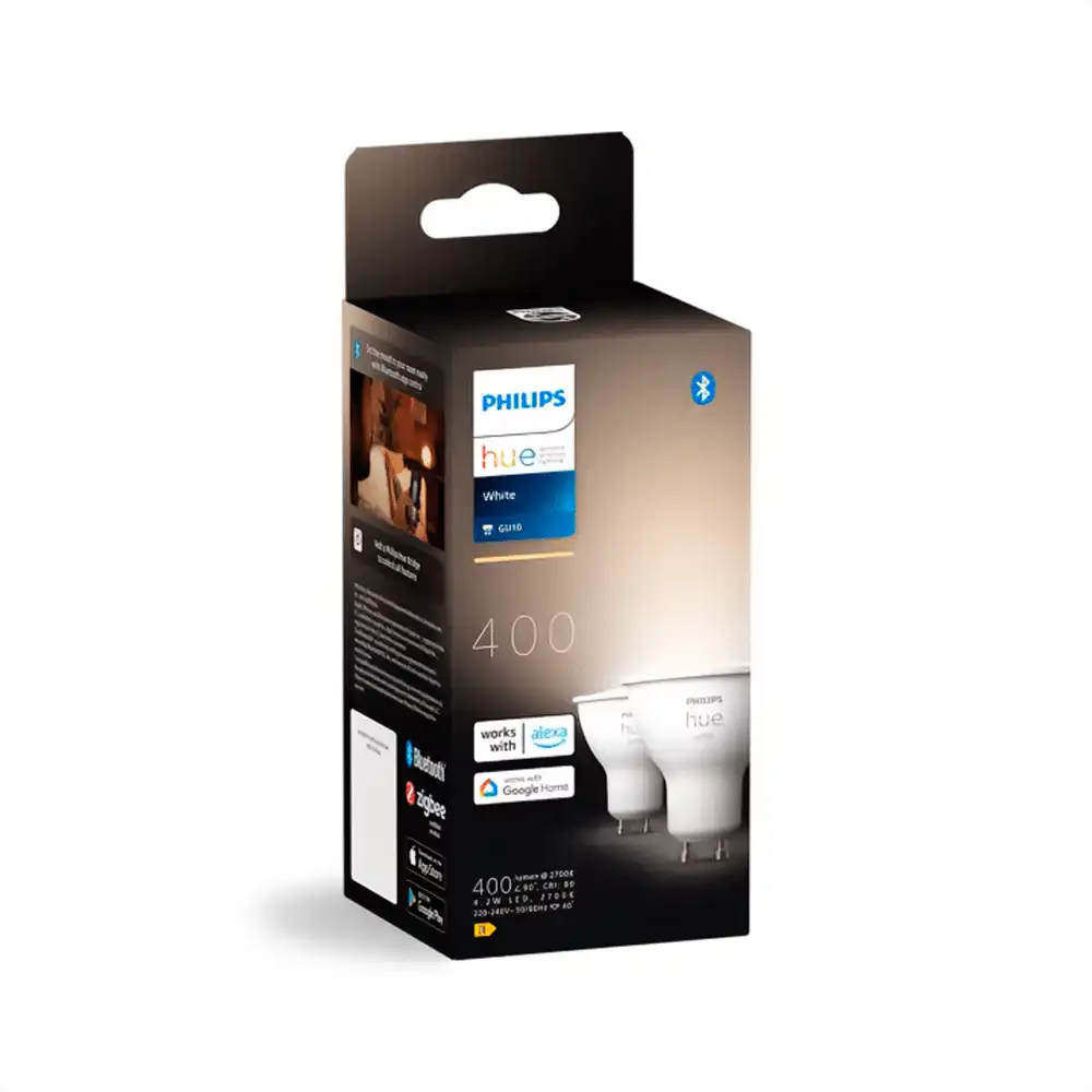 Pack de 2 bombillas Philips Hue White GU10 4,2W con caja original.