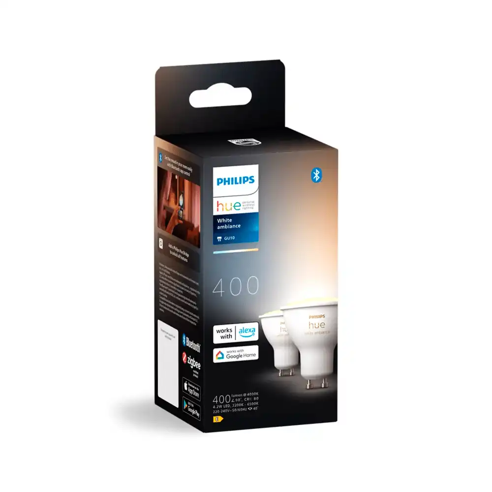 Pack 2 bombillas LED GU10 Philips Hue White Ambience 4,2W con caja original.