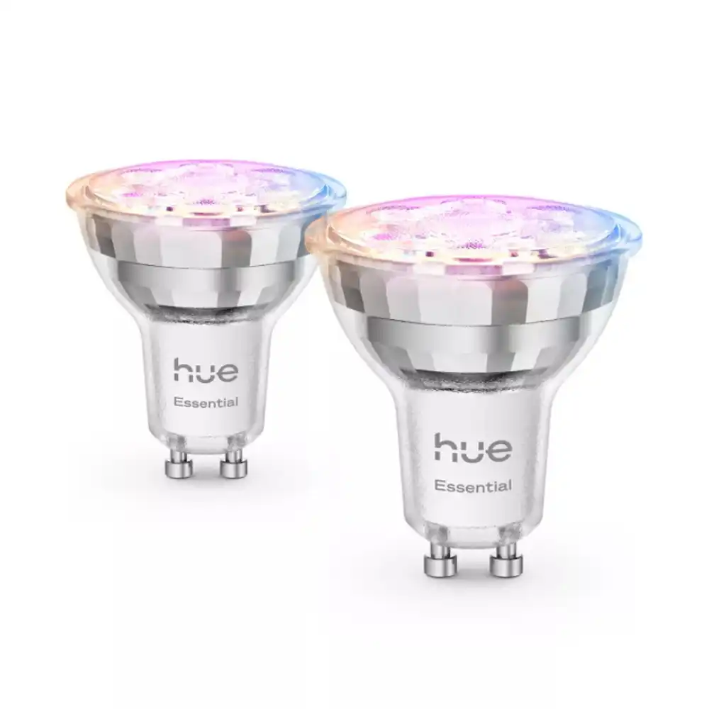 Pack 2 bombillas LED GU10 Philips Hue White and Color 4,7W encendidas en color.