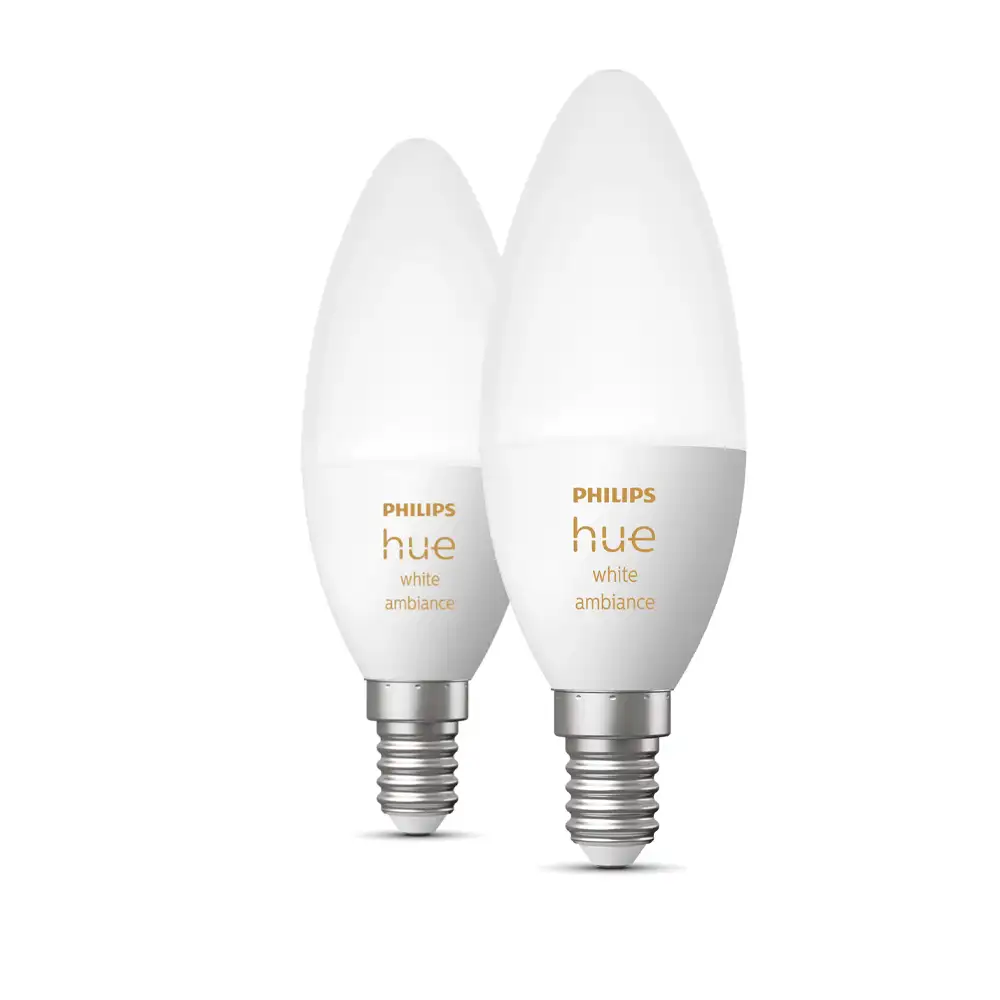Pack 2 bombillas vela Philips Hue White Ambience 5,2W E14 en luz blanca.