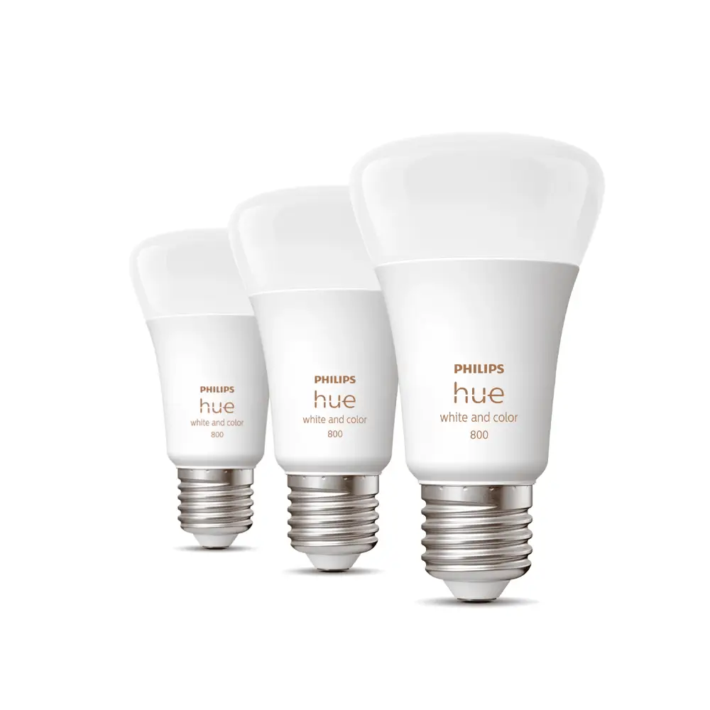 Pack 3 bombillas LED A60 Philips Hue White & Color 9W E27 con caja original.