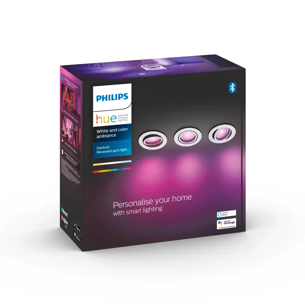Pack 3 focos empotrados Centura Philips Hue LED 4.2W blanco White and Color con caja original.
