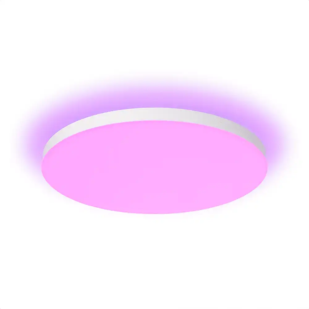 Plafón de techo Datura G Philips Hue blanco encendido con iluminación rosa y efecto halo