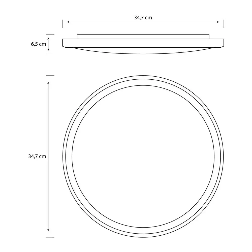 Plafón Twirly LED 17W 2700K Philips gris con medidas técnicas y dimensiones