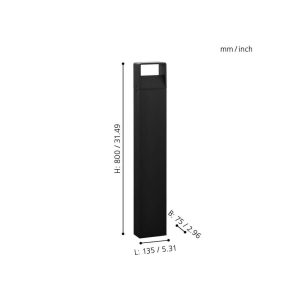 Poste Exterior LED DONINNI 1 6,2W 550 lm 3000K 80 cm IP65 Negro – Eglo - Imagen 4