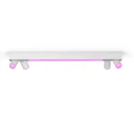 Regleta Centris Philips Hue blanca con 4 focos White & Color con barra LED y focos en color rosa.