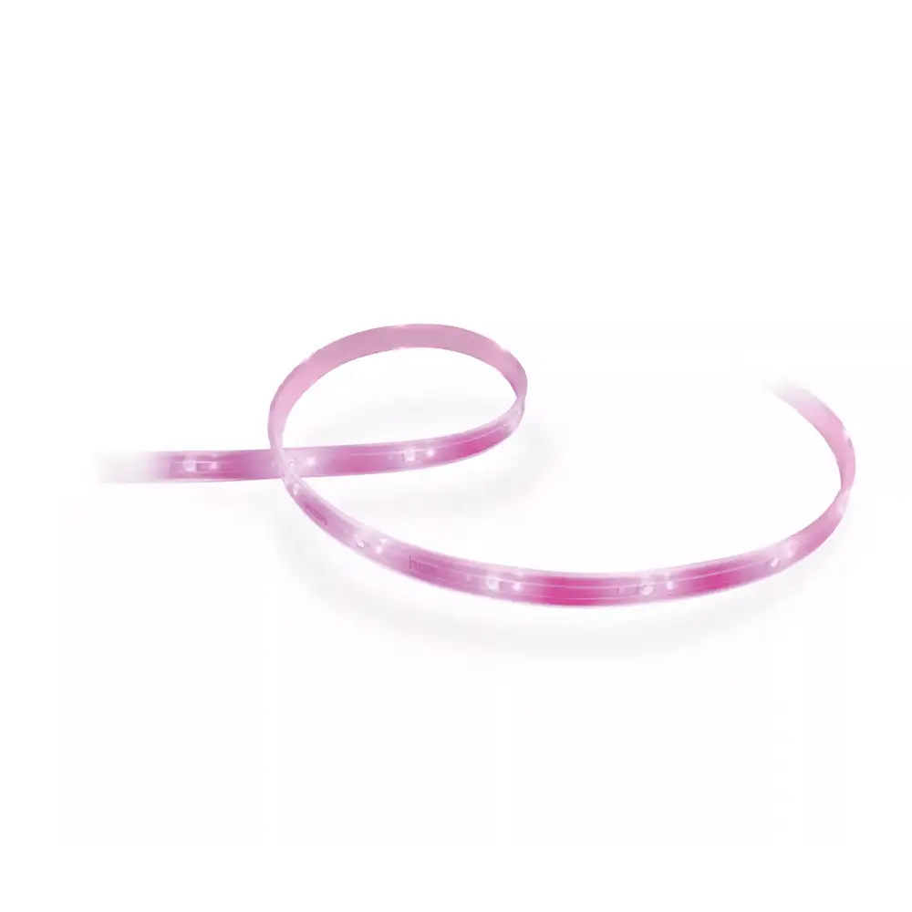 Tira LED extensión 1m Philips Hue Lightstrips Plus V4 White and Color vista encendida en color rosa