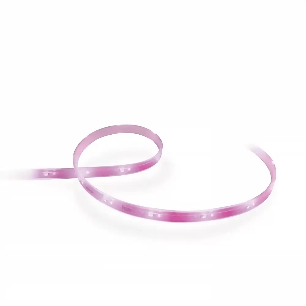 Tira LED inicio 2m Philips Hue Lightstrip Plus V4 mostrando iluminación rosa decorativa