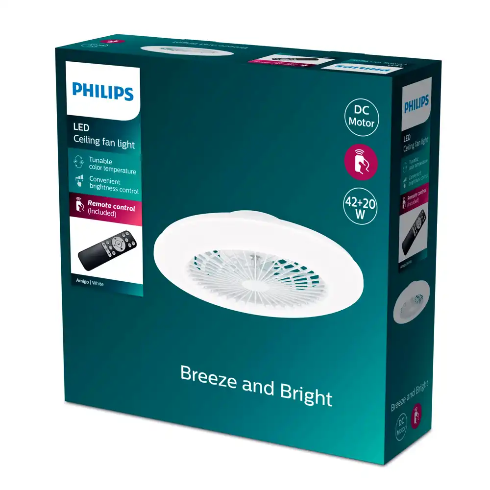 Caja del ventilador de techo Philips Amigo Flat plafón LED 60W+25W blanco