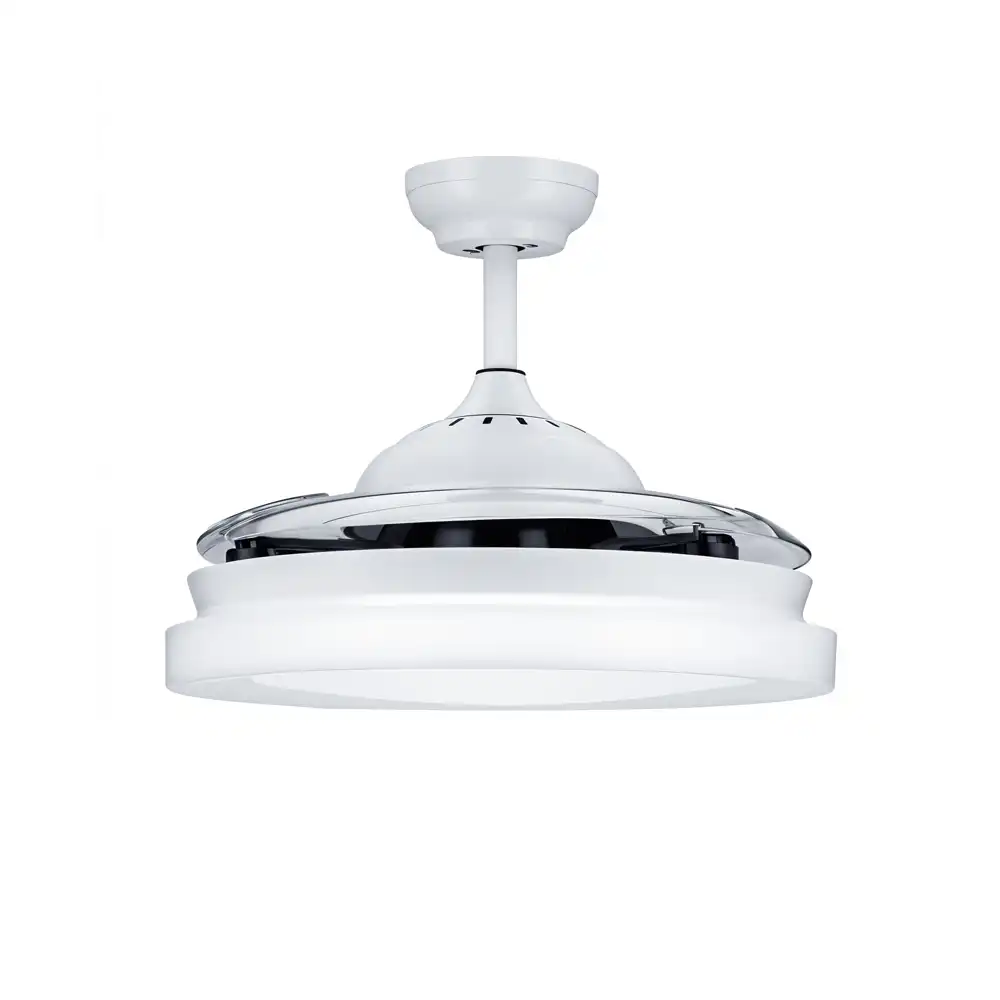 Ventilador de techo Philips Bliss plegable DC LED blanco con aspas desplegadas vista frontal