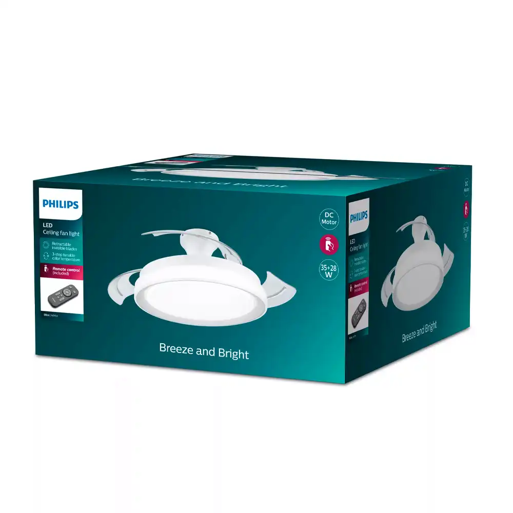 Caja del ventilador de techo Philips Bliss plegable DC LED 35W+28W blanco