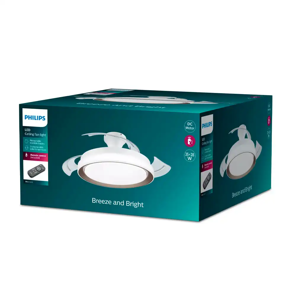 Caja del ventilador de techo Philips Bliss plegable DC LED 35W+28W dorado