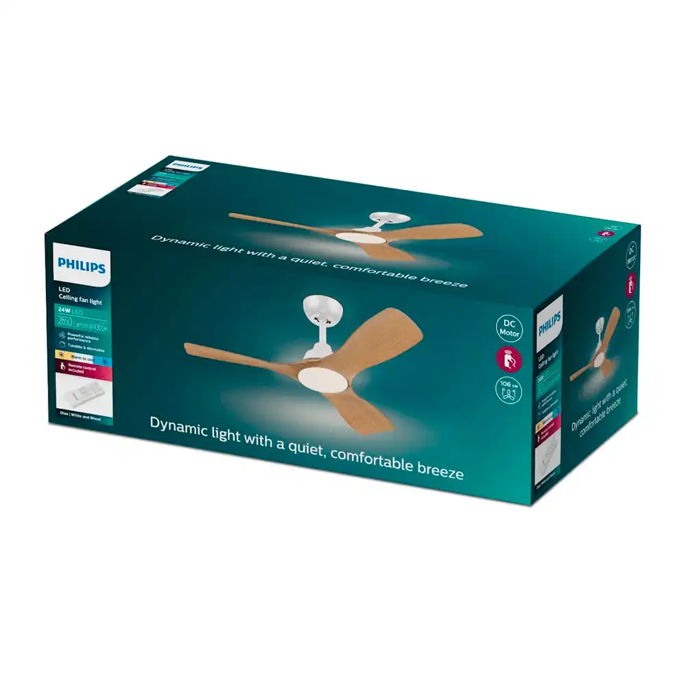Caja del ventilador de techo Philips Olas P LED 28W+24W blanco y madera