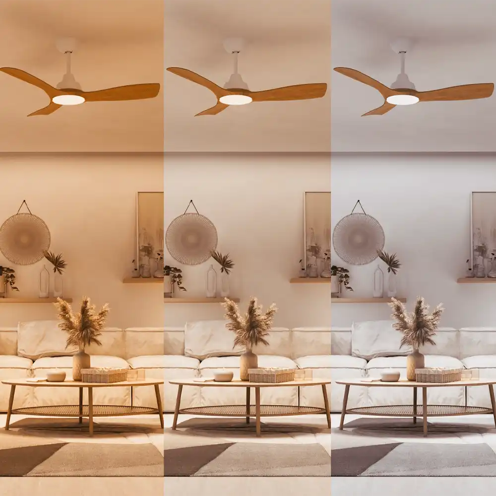 Ventilador de techo Philips Olas P LED 28W+24W blanco y madera con diferentes temperaturas de luz