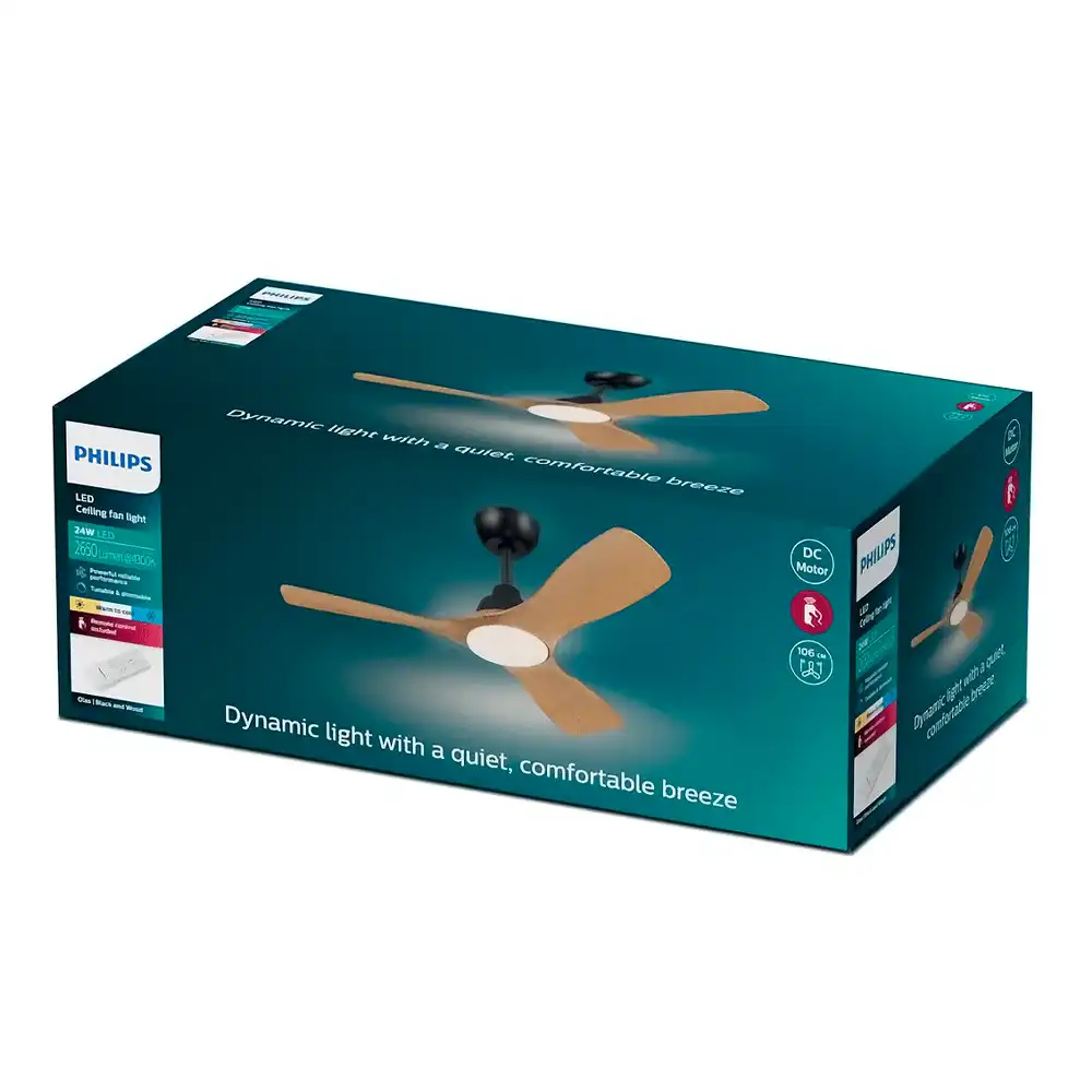 Caja del ventilador de techo Philips Olas P LED 28W+24W negro y madera
