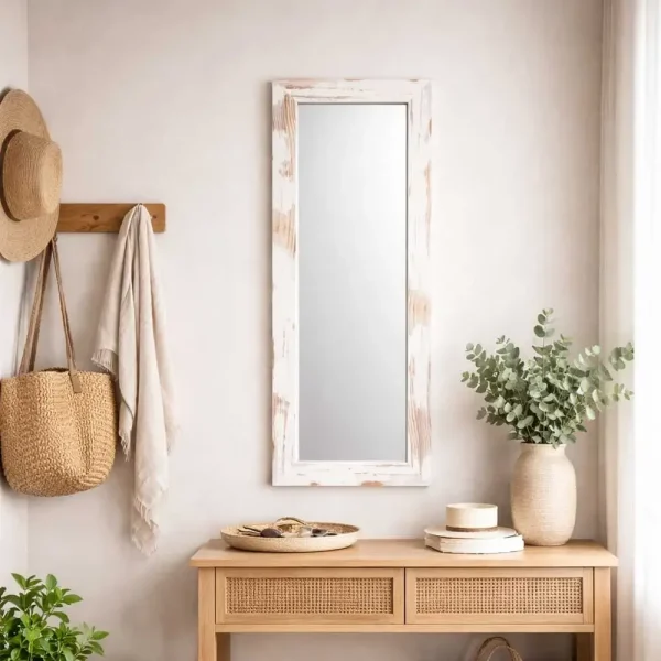 tiendas deco espejo de pared decorativo 30 x 80 cm con marco blanco envejecido campiluz 3