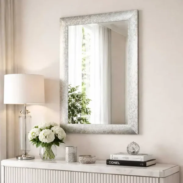 tiendas deco espejo de pared decorativo 40 x 60 cm con marco plateado de acabado texturizado campiluz 4