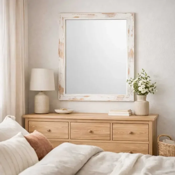 tiendas deco espejo de pared decorativo 50 x 70 cm con marco blanco envejecido campiluz 3