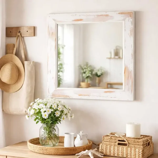 tiendas deco espejo decorativo cuadrado 40 x 40 cm con marco blanco envejecido campiluz 3