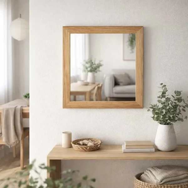 tiendas deco espejo decorativo cuadrado 40 x 40 cm con marco de madera natural campiluz 3