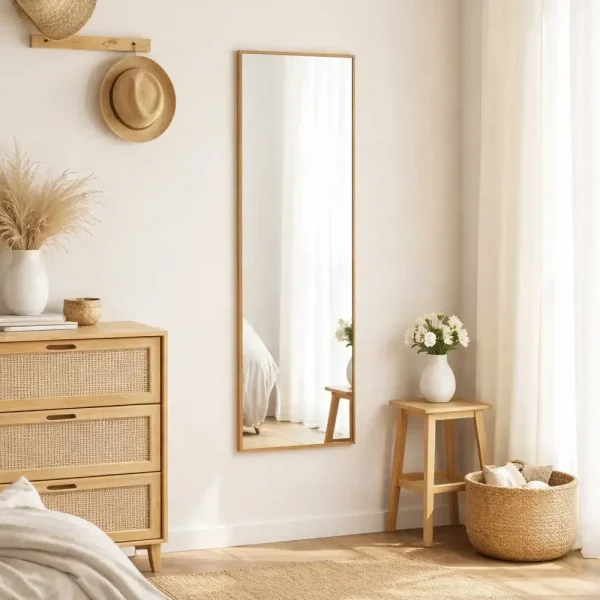 tiendas deco espejo decorativo de pared 30 x 80 cm con marco acabado efecto roble campiluz 4