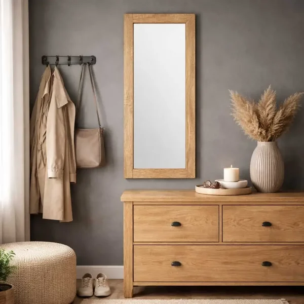 tiendas deco espejo decorativo rectangular 30 x 80 cm con marco de madera natural lisa campiluz 3