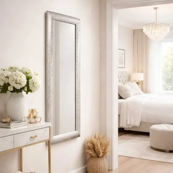 tiendas deco espejo decorativo rectangular 30 x 80 cm con marco plateado texturizado campiluz 3