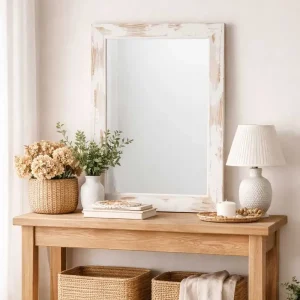 Espejo Decorativo Rectangular 40 x 60 cm con Marco Blanco Envejecido - Campiluz - Imagen 3